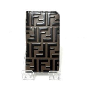 100% Authentic FENDI Zucca 7AR675 Brown Black Leather Accessory Case